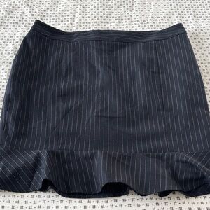 Boden Navy Pinstripe Ruffle-Hem A-Line Skirt, wool, lined, size 18?